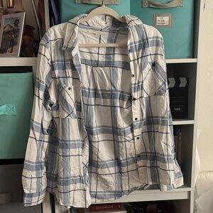 Blue and White Plaid Button-Up Shirt